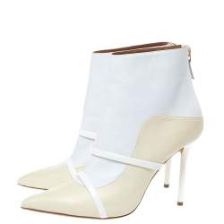 Pre Owned Malone Souliers Cream/White Leather Madison Pointed Toe Ankle Boots Size 40.5