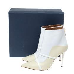Pre Owned Malone Souliers Cream/White Leather Madison Pointed Toe Ankle Boots Size 40.5