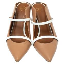 Pre Owned Malone Souliers Brown/White Leather Maureen Mules Size 38.5