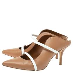 Pre Owned Malone Souliers Brown/White Leather Maureen Mules Size 38.5