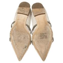 مملوكة مسبقً ا حذاء باليرينا فلات مالون سولييه رصاصي/ أوف وايت جلد وغليتر روبين مقدمة مدببة مقاس 36