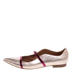 Pre Owned Malone Souliers Metallic Rose Gold Leather Maureen Pointed Toe Ballet Flats Size 41