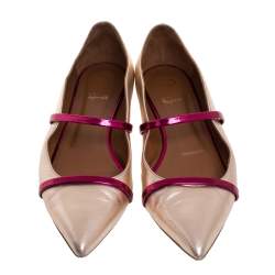 Pre Owned Malone Souliers Metallic Rose Gold Leather Maureen Pointed Toe Ballet Flats Size 41