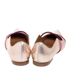 Pre Owned Malone Souliers Metallic Rose Gold Leather Maureen Pointed Toe Ballet Flats Size 41