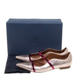 Pre Owned Malone Souliers Metallic Rose Gold Leather Maureen Pointed Toe Ballet Flats Size 41