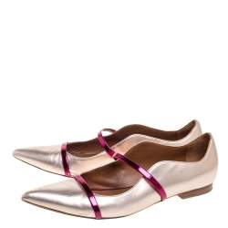 Pre Owned Malone Souliers Metallic Rose Gold Leather Maureen Pointed Toe Ballet Flats Size 41
