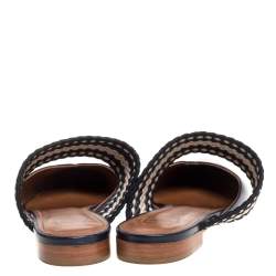 Pre Owned Malone Souliers Navy Blue Leather Maisie Pointed Toe Flat Mules Size 37.5