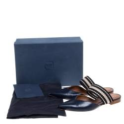 Pre Owned Malone Souliers Navy Blue Leather Maisie Pointed Toe Flat Mules Size 37.5