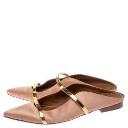 Pre Owned حذاؤ فلات مالون سولييه "ماورين" مقدمة مدببة ساتان ذهبي و بيج مقاس 39.5