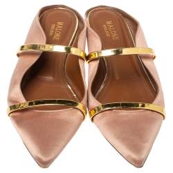 Pre Owned حذاؤ فلات مالون سولييه "ماورين" مقدمة مدببة ساتان ذهبي و بيج مقاس 39.5