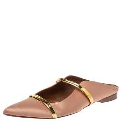 Pre Owned حذاؤ فلات مالون سولييه "ماورين" مقدمة مدببة ساتان ذهبي و بيج مقاس 39.5