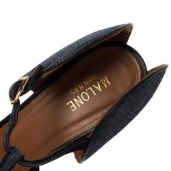 Pre Owned صندل مول مالون سولييه سير حرف تي مقدمة مدببة حافة جلد وقماش دنيم أزرق مقاس 40.5