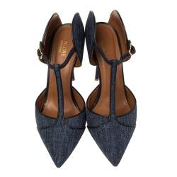 Pre Owned صندل مول مالون سولييه سير حرف تي مقدمة مدببة حافة جلد وقماش دنيم أزرق مقاس 40.5