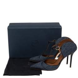 Pre Owned صندل مول مالون سولييه سير حرف تي مقدمة مدببة حافة جلد وقماش دنيم أزرق مقاس 40.5