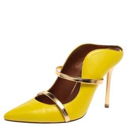 Pre Owned Malone Souliers Yellow Leather Maureen Mules Size 38