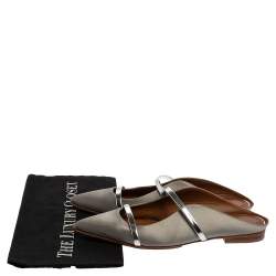 Pre Owned Malone Souliers Grey Satin Maureen Pointed Toe Mule Flats Size 39