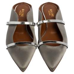 Pre Owned Malone Souliers Grey Satin Maureen Pointed Toe Mule Flats Size 39