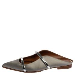 Pre Owned Malone Souliers Grey Satin Maureen Pointed Toe Mule Flats Size 39