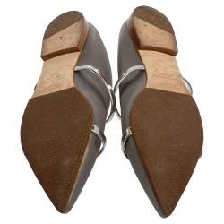 Pre Owned Malone Souliers Grey Satin Maureen Pointed Toe Mule Flats Size 39