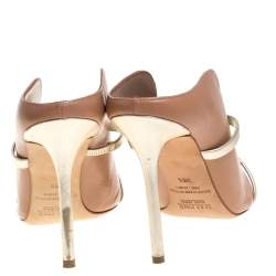 Pre Owned Malone Souliers Beige/Gold Leather Maureen Mules Size 38.5