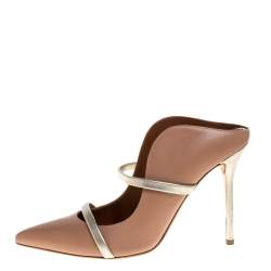 Pre Owned Malone Souliers Beige/Gold Leather Maureen Mules Size 38.5