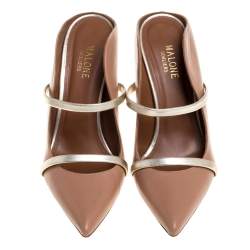 Pre Owned Malone Souliers Beige/Gold Leather Maureen Mules Size 38.5