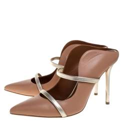 Pre Owned Malone Souliers Beige/Gold Leather Maureen Mules Size 38.5