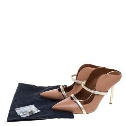 Pre Owned Malone Souliers Beige/Gold Leather Maureen Mules Size 38.5