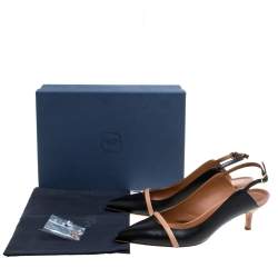 Pre Owned صندل مالون سولييه فتحة كعب مقدمة مدببة ماورين جلد بيج / أسود مقاس 40