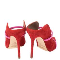 Pre Owned Malone Souliers Red/Pink Suede and Leather Maureen Mules Size 38.5