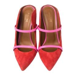 Pre Owned Malone Souliers Red/Pink Suede and Leather Maureen Mules Size 38.5