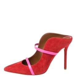 Pre Owned Malone Souliers Red/Pink Suede and Leather Maureen Mules Size 38.5
