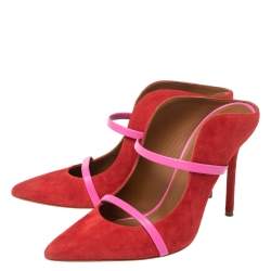 Pre Owned Malone Souliers Red/Pink Suede and Leather Maureen Mules Size 38.5