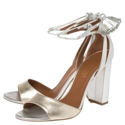 Pre Owned Malone Souliers Metallic Silver/Gold Leather Gladys Tassel Sandals Size 37.5