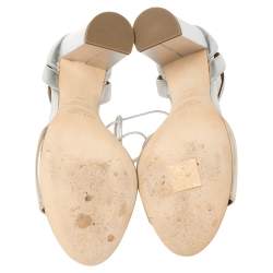 Pre Owned Malone Souliers Metallic Silver/Gold Leather Gladys Tassel Sandals Size 37.5