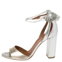 Pre Owned Malone Souliers Metallic Silver/Gold Leather Gladys Tassel Sandals Size 37.5