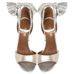 Pre Owned Malone Souliers Metallic Silver/Gold Leather Gladys Tassel Sandals Size 37.5