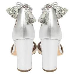 Pre Owned Malone Souliers Metallic Silver/Gold Leather Gladys Tassel Sandals Size 37.5