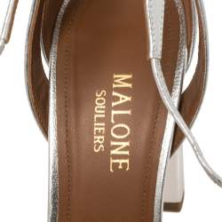 Pre Owned Malone Souliers Metallic Silver/Gold Leather Gladys Tassel Sandals Size 37.5