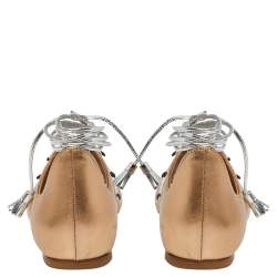 Pre Owned حذاء مالون سولييه فلات ملتف حول الكاحل جلد سافانا بيج ميتالك مقاس 39