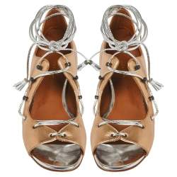 Pre Owned حذاء مالون سولييه فلات ملتف حول الكاحل جلد سافانا بيج ميتالك مقاس 39