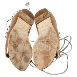 Pre Owned حذاء مالون سولييه فلات ملتف حول الكاحل جلد سافانا بيج ميتالك مقاس 39