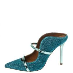 Pre Owned Malone Souliers Blue Fabric Maureen Pointed Toe Mules Size 36