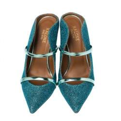 Pre Owned Malone Souliers Blue Fabric Maureen Pointed Toe Mules Size 36