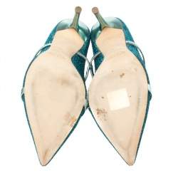 Pre Owned Malone Souliers Blue Fabric Maureen Pointed Toe Mules Size 36