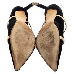Malone Souliers Black and Gold Suede Maureen Pointed Toe Mules Size 38