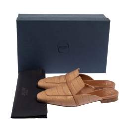 Pre Owned Malone Souliers Beige Croc Embossed Leather Jada Flat Mules Size 37
