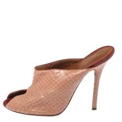 Pre Owned Malone Souliers Snakeskin Peep toe Mule Sandals Size 38.5