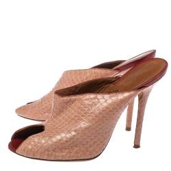 Pre Owned Malone Souliers Snakeskin Peep toe Mule Sandals Size 38.5