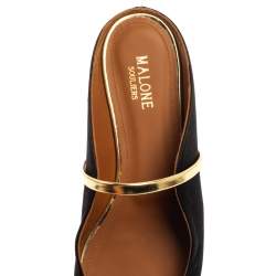 Pre Owned Malone Souliers Black Satin Maureen Mule Flats Size 39